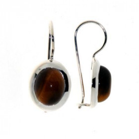 Boucles d oreilles Argent 925 Oeil Tigre serties pierres 10x8mm, hauteur totale : 25mm