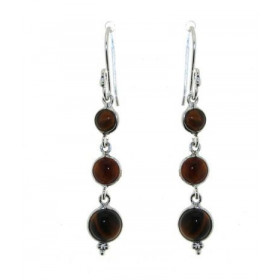 Boucles d oreilles Argent 925 Oeil Tigre serties pierres rondes 5, 6 7mm diamètre Longueur : 5cm 