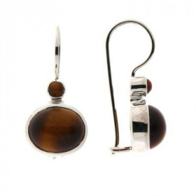 Boucles d oreilles Argent 925 Oeil Tigre serties pierres 11x9 3mm, hauteur : 26mm