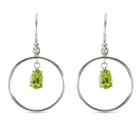 Boucles d oreilles Pendantes Argent Péridot Poire Motif rond 17mm Argent 925 rhodié Pierres taille poire 7x5mm serties dan...