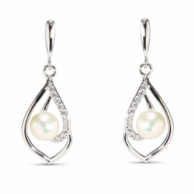  Boucles d oreilles Pendantes Argent Perle Culture Oxyde zirconium Motif 15x9mm serti d oxydes zirconium Perle culture 5mm...