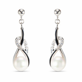 Boucles d oreilles Pendantes Argent Perle Culture Oxyde zirconium Motif 20x7mm serti d oxydes zirconium Perle culture 6mm...