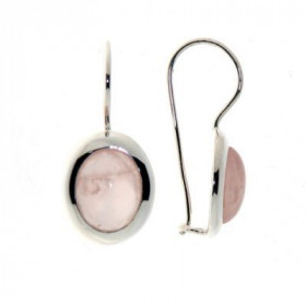 Boucles d'oreilles Argent 925 Quartz rose serties de pierres de 10x8mm, hauteur totale : 25mm