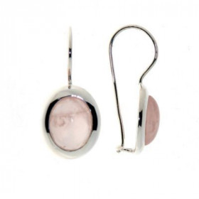 Boucles d oreilles Argent 925 Quartz rose serties pierres 10x8mm, hauteur totale : 25mm