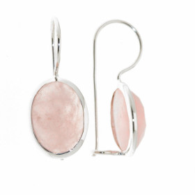 Boucles d'oreilles  Pendantes Argent Quartz Rose Ovale 13x10mm