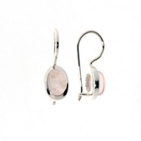 Boucles d'oreilles  Pendantes Argent Quartz Rose Ovale 7x5mm