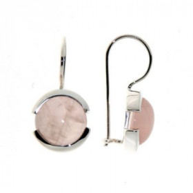 Boucles d oreilles Argent 925 Quartz rose serties pierres 10mm, hauteur totale : 22mm