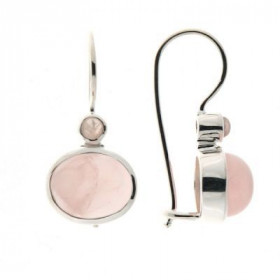 Boucles d oreilles Argent 925 Quartz rose serties pierres 11x9 3mm, hauteur : 26mm