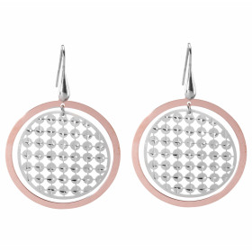 Boucles d'oreilles pendantes en argent rhodié composées d'un cercle en argent flashé or rose de 37mm de diamètre et un sec...