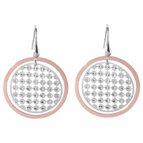 Boucles d oreilles pendantes argent rhodié composées d un cercle argent flashé or rose 37mm diamètre un second cercle arge...