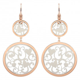 Boucles d'oreilles pendantes en argent rhodié composées de 2 cercles de 16 et 34mm de diamètre en argent flashé or rose aj...
