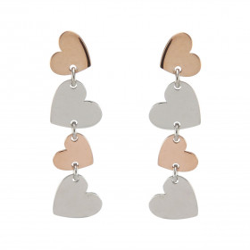 Boucles d oreilles pendantes argent rhodié argent flashé or rose composées 4 coeurs Largeur : 10mm Longueur totale : 36mm ...