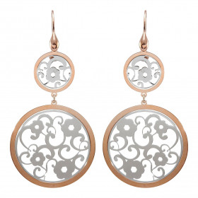  Boucles d oreilles pendantes argent rhodié composées 2 cercles 16 34mm diamètre argent flashé or rose ajourés fleurs cour...