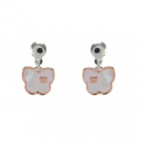 Boucles d oreilles pendantes argent rhodié flashé or rose composées d un papillon nacre Largeur : 11mm Longueur totale : 1...