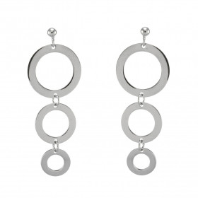 Boucles d'oreilles pendantes en argent rhodié composées de 3 cercles dont le plus grand mesure 18mm de diamètre. Longueur ...