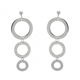 Boucles d oreilles pendantes argent rhodié composées 3 cercles dont le plus grand mesure 18mm diamètre Longueur totale : 4...