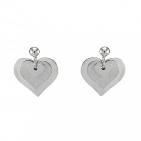 Boucles d'oreilles pendantes en argent rhodié composées de 3 coeurs superposés dont un en argent satiné. Largeur : 15mm. L...