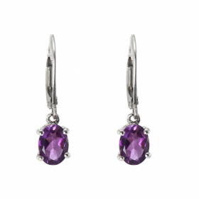 Boucles d oreilles Pendantes Argent Rhodié Améthyste ovale 8x6mm Longueur d une boucle : 26mm Pierres ovales 8x6mm serties...