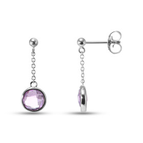 Boucles d oreilles Pendantes Argent Rhodié 925 composées d une améthyste ronde facetée 7mm diamètre Chaîne maille forçat r...