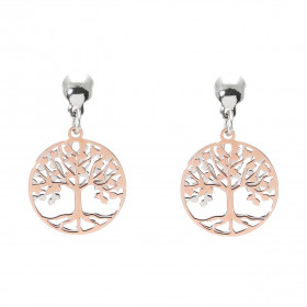 Boucles d oreilles pendantes argent rhodié composées d un arbre vie argent argent flashé or rose dans un cercle 16mm diamè...