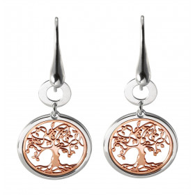 Boucles d'oreilles pendantes argent rhodié arbre de vie 2 tons