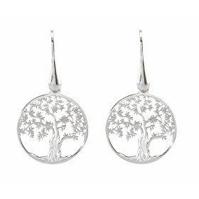 Boucles d oreilles pendantes argent rhodié composées d un arbre vie dans un cercle 20mm diamètre Système d attache : croch...