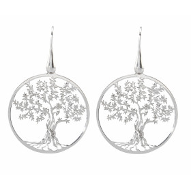 Boucles d'oreilles pendantes argent rhodié arbre de vie 30mm