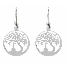 Boucles d oreilles pendantes argent rhodié composées d un arbre vie dans un cercle 20mm diamètre Système d attache : croch...