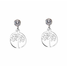 Boucles d oreilles pendantes argent rhodié composées d un arbre vie dans un cercle 10mm diamètre un oxyde zirconium sertit...