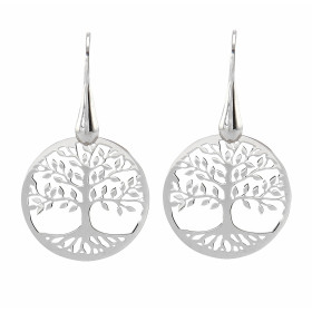 Boucles d&#39;oreilles pendantes en argent rhodié composées d&#39;un arbre de vie dans un cercle de 20mm de diamètre. Syst...