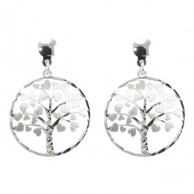 Boucles d'oreilles pendantes en argent rhodié composées d'un arbre de vie dans un coeur de 20mm de diamètre. Les feuilles ...