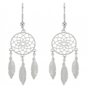 Boucles d oreilles pendantes argent rhodié attrape rêve Largeur : 18mm Longueur totale : 59mm Système d attache : crochet