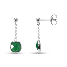 Boucles d oreilles Pendantes Argent Rhodié 925 composées d une aventurine coussin 6x6mm Chaîne maille forçat ronde 1,4mm L...