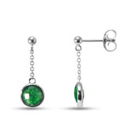 Boucles d oreilles Pendantes Argent Rhodié 925 composées d une aventurine ronde facetée 7mm diamètre Chaîne maille forçat ...