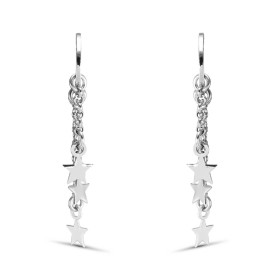 Boucles d'oreilles pendantes en argent rhodié composées d'un demi anneau sur lequel sont suspendues 3 breloques étoiles su...