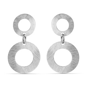 Boucles d'oreilles pendantes en argent rhodié brossé composées de 2 cercles. Largeur : 20mm. Longueur toale : 35mm. Systèm...