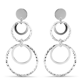 Boucles d oreilles pendantes argent rhodié composées 2 cercles lisses 2 cercles ciselés Largeur : 24mm Longueur totale : 4...