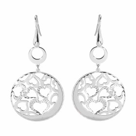 Boucles d'oreilles pendantes argent rhodié cercles ajourés de coeurs