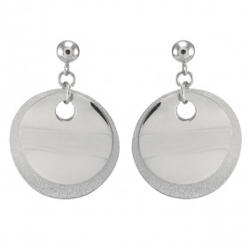 Boucles d oreilles pendantes argent rhodié composées d un cercle ondulé lisse un cercle ondulé satiné Largeur : 30mm Longu...