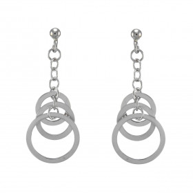 Boucles d oreilles pendantes argent rhodié composées 3 cercles dont 1 satiné suspendus a une chaînette Largeur : 16mm Long...