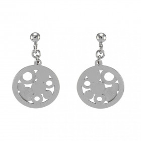 Boucles d'oreilles pendantes en argent rhodié composées de ronds en argent et argent satinés dans un cercle de 15 mm de di...