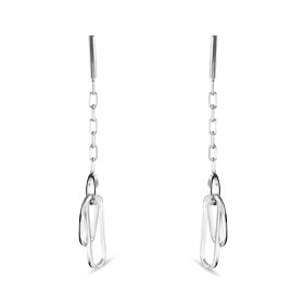 Boucles d oreilles pendantes argent rhodié composées d une chaînette 3 anneaux ovales Largeur : 6mm Longueur totale : 55mm...