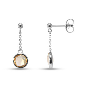 Boucles d oreilles Pendantes Argent Rhodié 925 composées d une citrine ronde facetée 7mm diamètre Chaîne maille forçat ron...