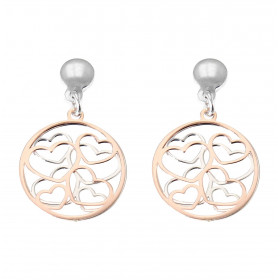 Boucles d oreilles pendantes argent rhodié composées d un cercles ajouré coeurs argent argent flashé or rose Dimensions du...