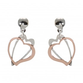 Boucles d oreilles pendantes argent argent flashé or rose composées 2 coeurs imbriqués Dimension du motif : 15x15mm Systèm...