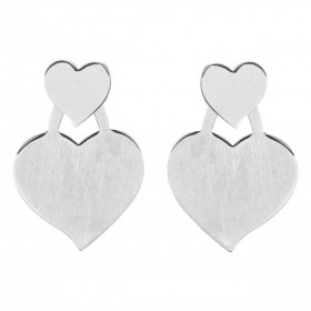 Boucles d oreilles pendantes argent rhodié composées d un coeur qui se pose sur le lobe 11x11mm d un grand coeur 20x22mm L...