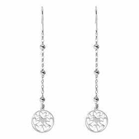 Boucles d oreilles pendantes argent rhodié composées d une cercle 12mm ajouré coeurs d une chaîne 3 perles d argent Longue...