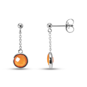 Boucles d oreilles Pendantes Argent Rhodié 925 composées d une cornaline ronde facetée 7mm diamètre Chaîne maille forçat r...