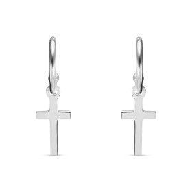 Boucles d'oreilles pendantes en argent rhodié composées d'un demi anneau sur lequel est suspendu une croix. Longueur total...
