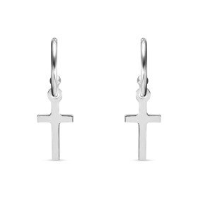 Boucles d oreilles pendantes argent rhodié composées d un demi anneau sur lequel est suspendu une croix Longueur totale : ...